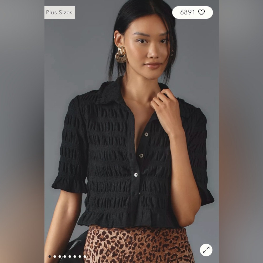 Maeve/Anthropologie Smocked Button Front Top in Black Size XL. NWT